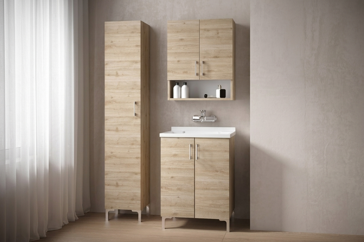 Lavatoio in Rovere Naturale con colonna e pensile
