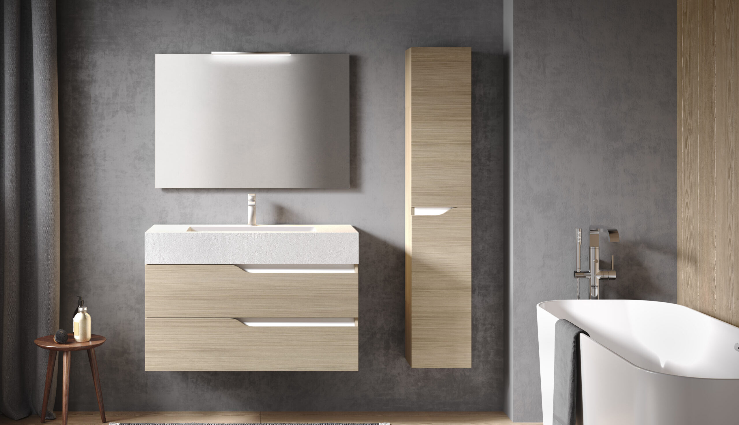 Composizione GRACE con Rovere Chiaro / Bianco Lucido