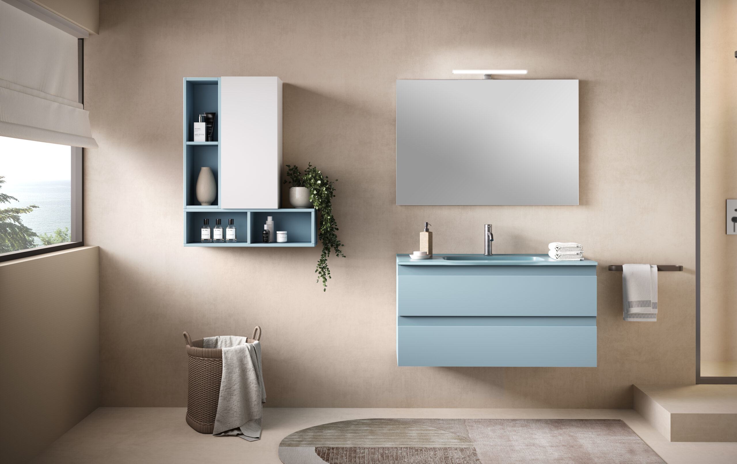 Composizione Maya4 in Carta da Zucchero Opaco con lavabo in vetro satinato